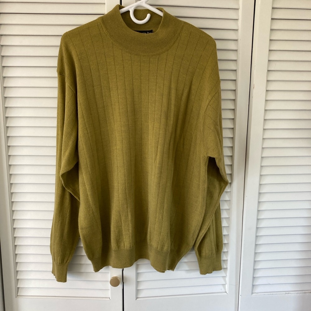 Men's Roevelle Italian Green Mockneck Soft Merino Blend Rib Knit Sweater Size 2X
